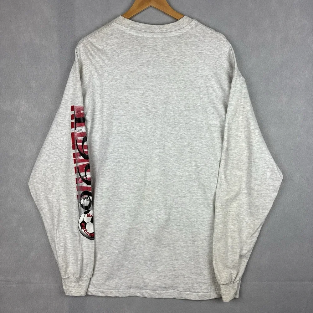 Vintage 1996 Olympics Soccer Shirt Men's XL Heather Gray Long Sleeve Hanes Beefy